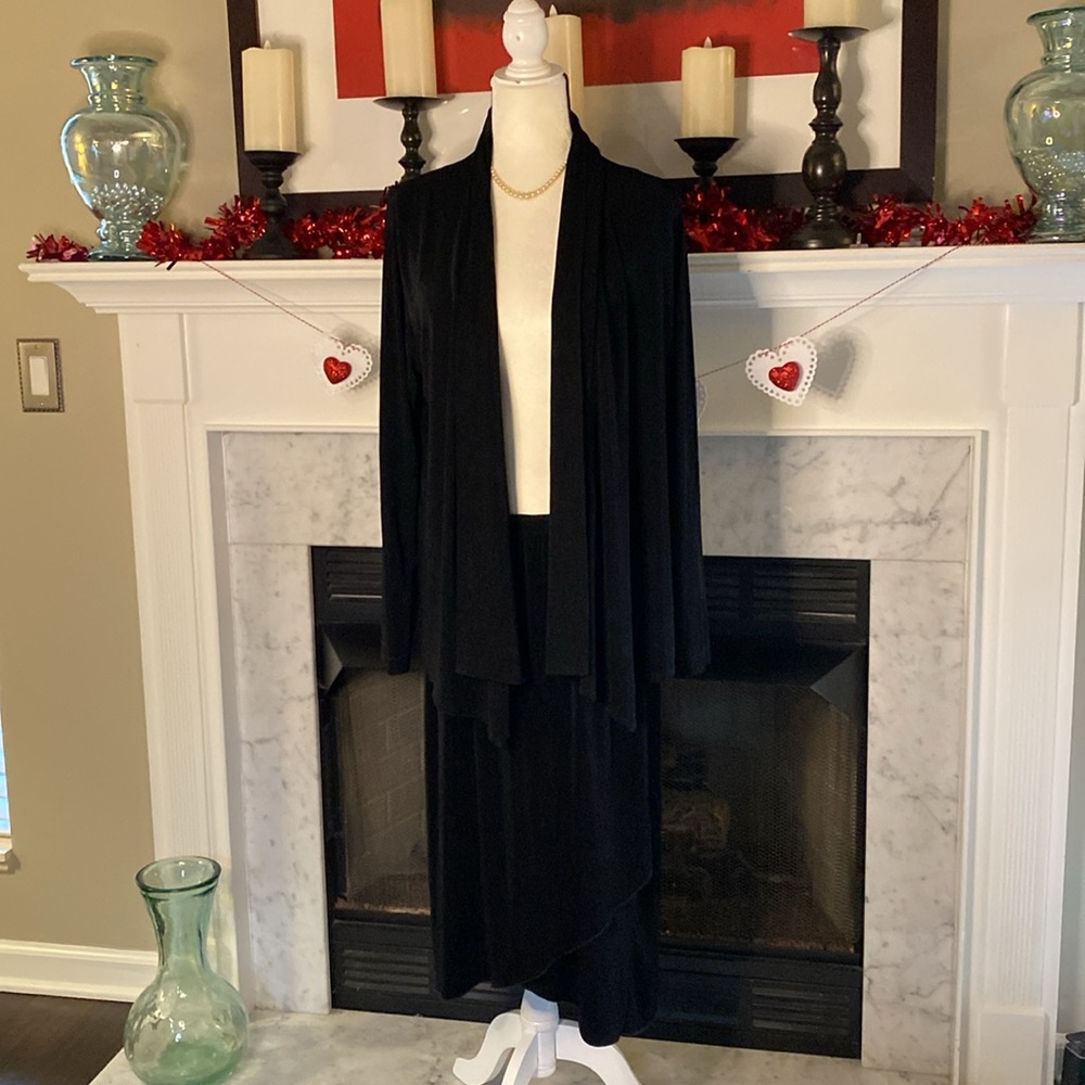 Chicos Travelers - 2 piece long drape jacket & matching skirt